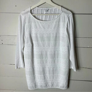 J. Jill Women's Eyelet Embroidery Detail Tunic Top 3/4 Sleeve White Size S